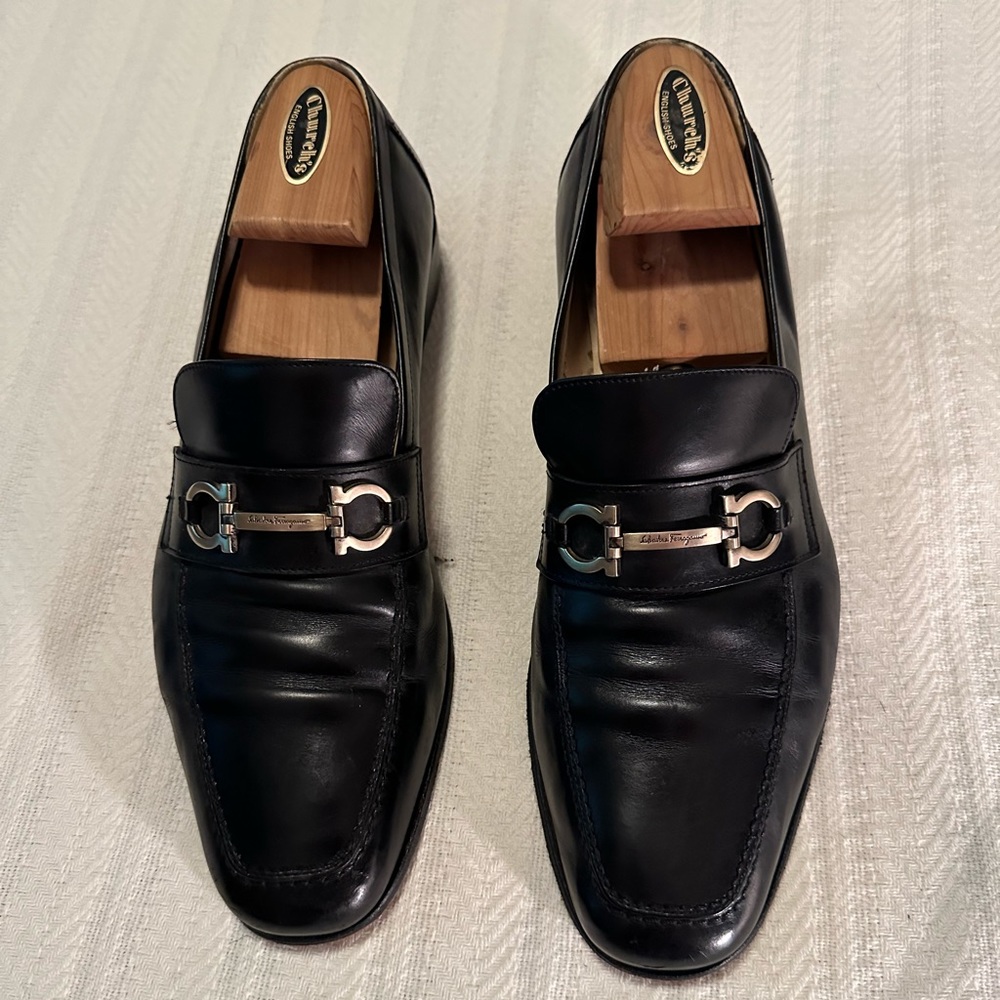 Salvador Ferragamo shoes - Size 12 EE (wide) - signature buckle - Leather soles